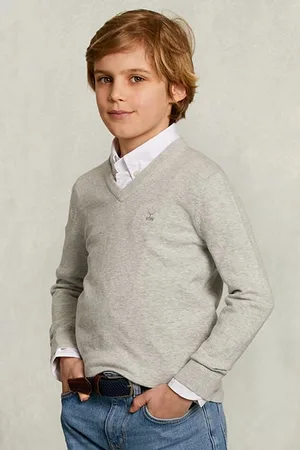 River Woods Normal Fit Basic V-neck Pullover Oyster Mix Grey