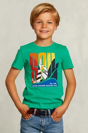 River Woods Normal Fit Basic T-shirt In Papaya Green