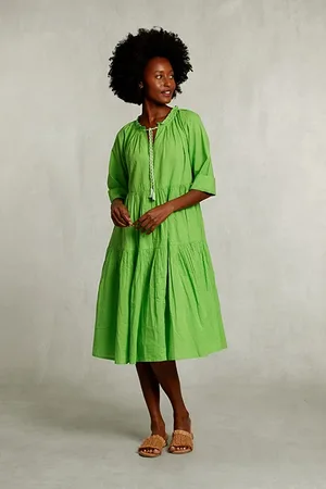 River Woods Green Ruffled Dress 3/4 Sleeves Green