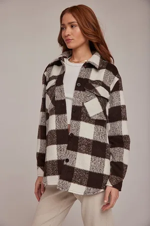 Bella Dahl Flap Pocket Shacket Dark Cocoa Check