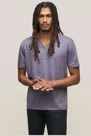 John Varvatos Wooster Slim Fit Ss Linen V-neck Dry Lavender