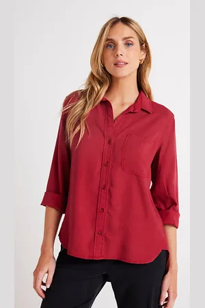 Bella Dahl Shirt Tail Button Down Ruby Red