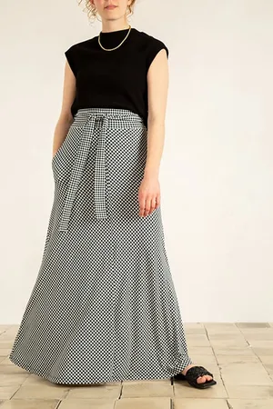 Vanilia Skirt Tartan Long Skirt Black/ecru