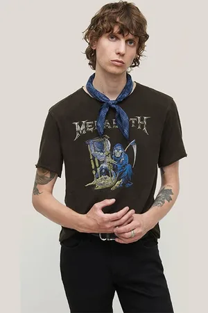 John Varvatos Ss Raw Edge Tee Vintage Wash - Megadeth Hourglass Black