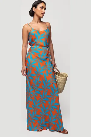 Vanilia Tropic Leaf Slip Dress Splash/orange