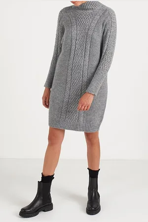 ICODE Grey Marl Cable Knit Sweater Dress