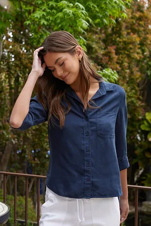 Bella Dahl Split Back Button Down Endless Sea