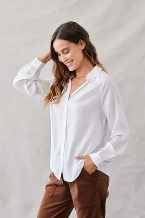 Bella Dahl Long Sleeve Raglan Shirt White