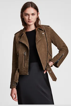 AllSaints Suede Balfern Biker Khaki Green
