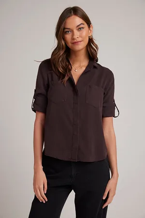 Bella Dahl Split Back Button Down Chestnut Brown