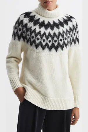 Reiss Amy-fairisle Knitted Sweater Cream/black