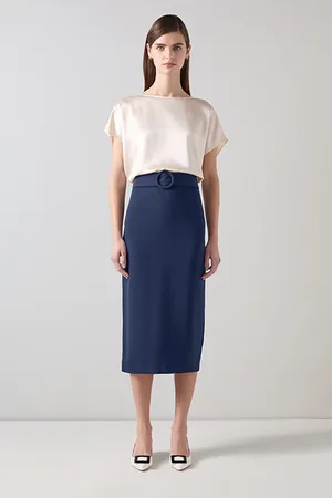 LK Bennett Klaudia Belted Midi Skirt Navy