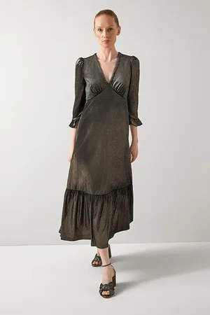 LK Bennett Deborah Peplum Midi Dress Gold