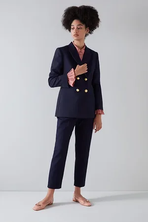 LK Bennett Mariner Wool Double Breasted Coat Navy