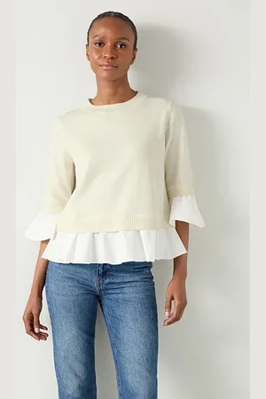 LK Bennett Maisie Poplin Knitted Sweater Ivory