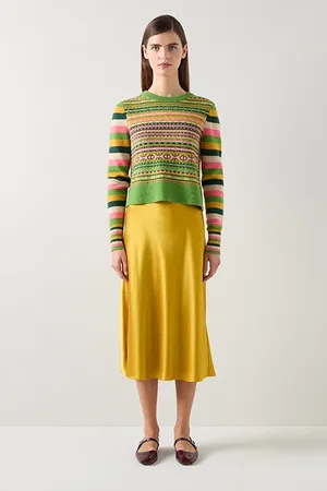 LK Bennett Blythe Satin Midi Skirt Olive