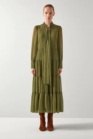 LK Bennett Polly Tiered Midi Dress Green
