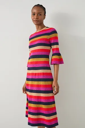 LK Bennett Alice Metallic Midi Dress Rainbow