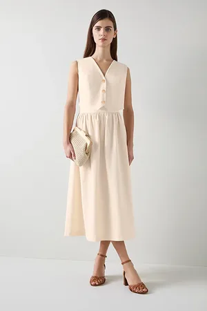 LK Bennett Pernille Midi Midi Dress Ecru