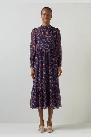 LK Bennett Selina Floral Midi Dress Navy