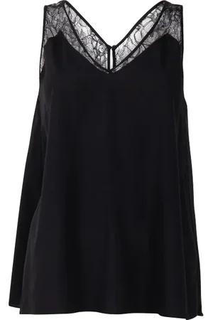 French Connection Crepe Light Lace Trim Vest Black