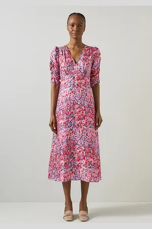 LK Bennett Erin Jacqaurd Midi Dress Pink