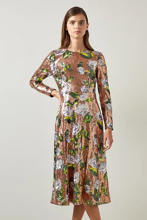 LK Bennett Marcel Sequin Midi Dress Rose Gold/black