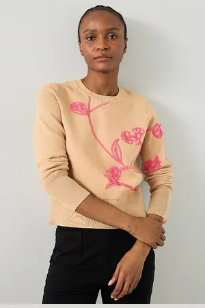 LK Bennett Henrietta Floral Knitted Sweater Camel