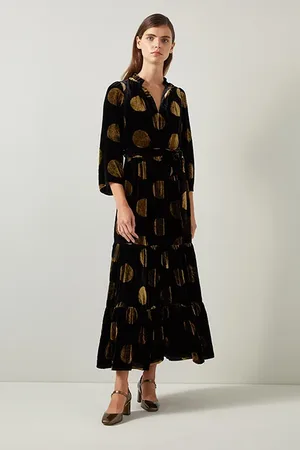 LK Bennett Lulu Velvet Midi Dress Black/gold