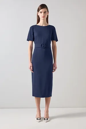 LK Bennett Klaudia Belted Midi Dress Navy