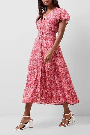 French Connection Cass Delphine Ss V Nk Midi Drs Red