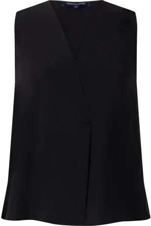 French Connection Crepe Lght Sless Xovr Vnck Top Black