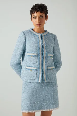 LK Bennett Charlie Tweed Jacket Blue/cream