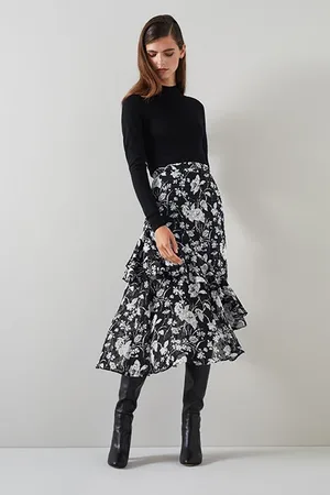 LK Bennett Winona Aysmetric Midi Skirt Black/cream