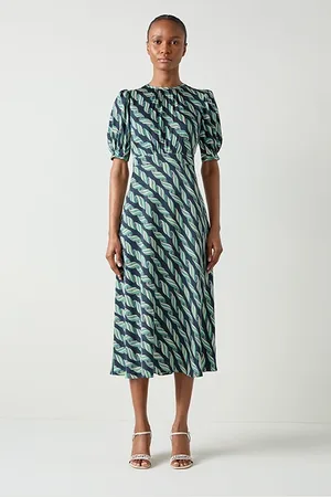 LK Bennett Jem Ribbon Midi Dress Navy Multicolor