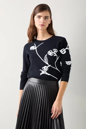 LK Bennett Henrietta Floral Knitted Sweater Black/cream
