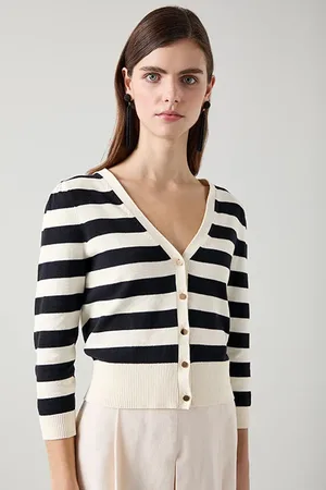 LK Bennett Bells Stripe Cardigan Black/cream