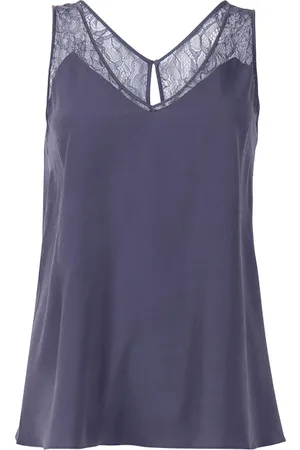 French Connection Crepe Light Lace Trim Vest Blue
