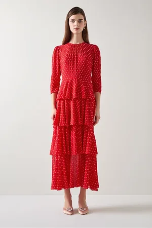 LK Bennett Poppy Tiered Midi Dress Multicolor