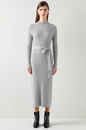 LK Bennett West Cable Midi Dress Grey