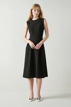 LK Bennett Ellis Stripe Midi Dress Cream