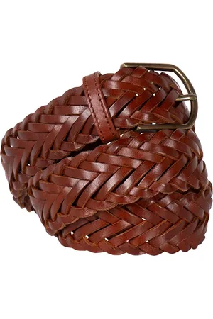 French Connection Renato Leather Weave Belt Brown