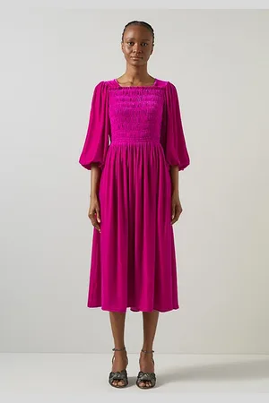 LK Bennett Callista Velvet Midi Dress Bright Pink