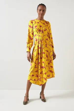 LK Bennett Henrietta Flower Midi Dress Yellow