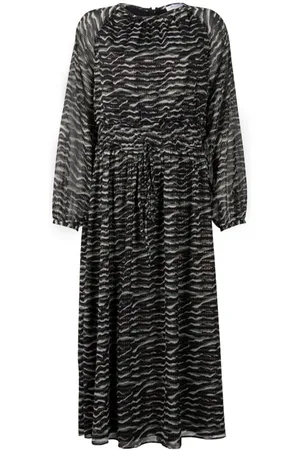 French Connection Winter Sheen Ls Rnd Nk Midi Dr Black
