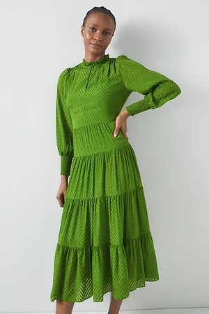 LK Bennett Flora Chevron Midi Dress Bright Green