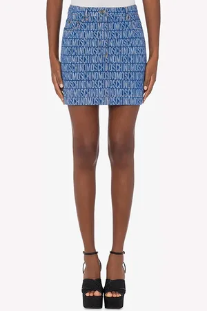 Moschino Allover Logo Denim Miniskirt Blue