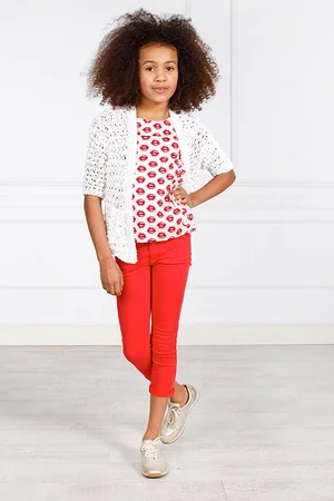 River Woods Short Fancy Cardigan 1/2 Sl White