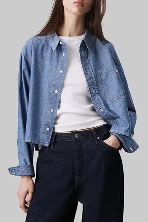 Calvin Klein Cropped Dad Denim Shirt Denim Medium