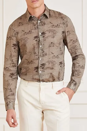 Guess GUESS Ls Italian Collar No Camel Dunes Print